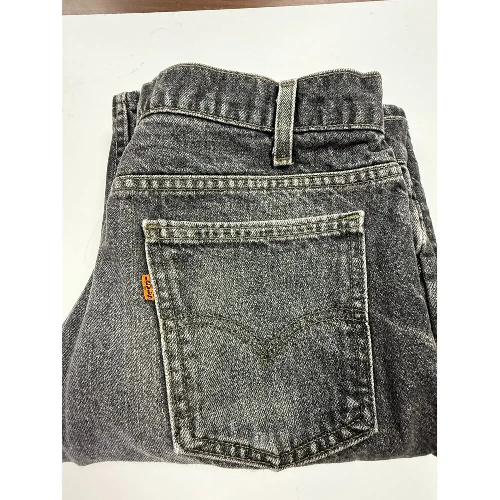 Vintage Orange Tab Black Faded 100% Cotton Denim Jeans 90's 35x31